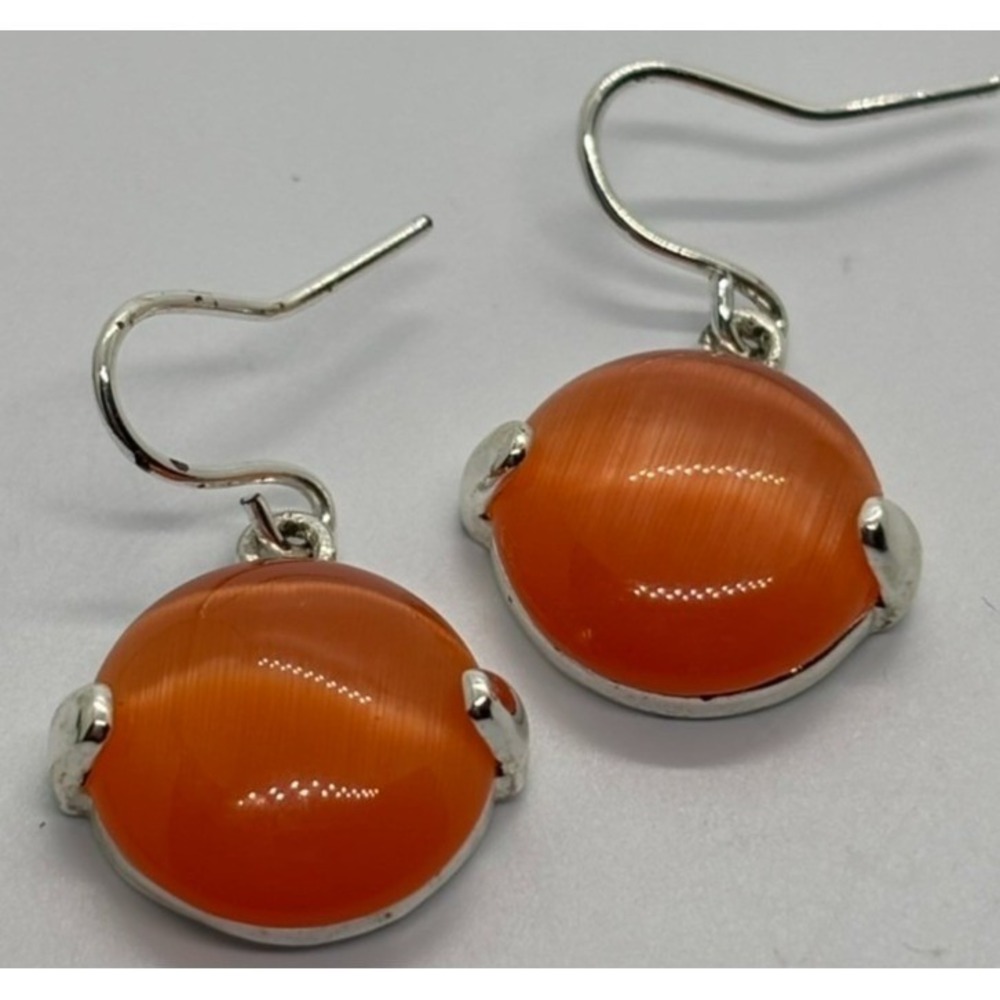 Earrings Silver Tone Peach Stone Gorgeous Elegant